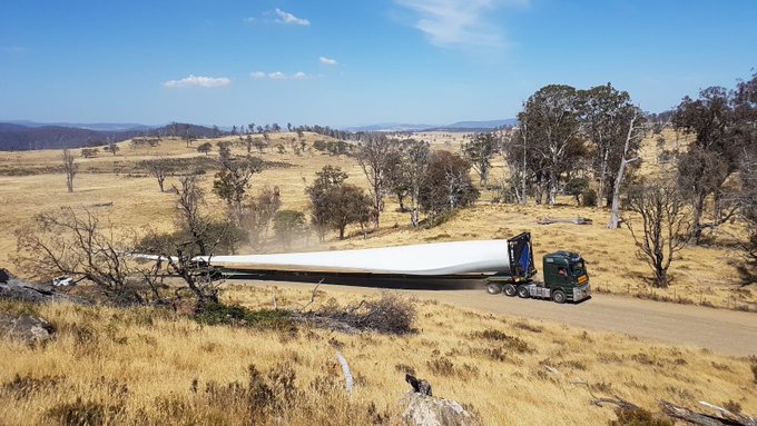 Turbine blades and components make their way the project site.
