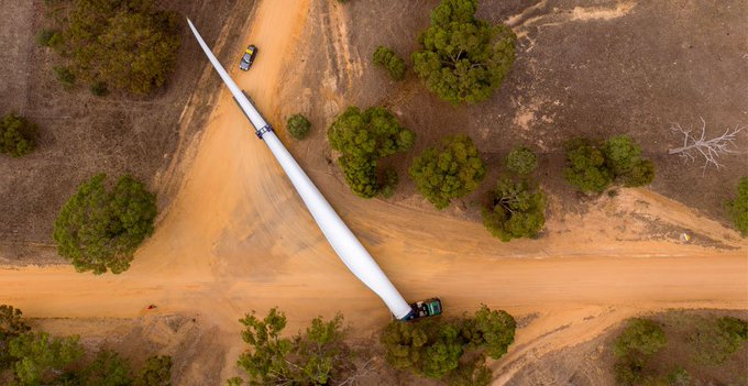 First turbines being delivered to site. Managing director of Neoen Australia Franck Woitiez said the first of the 56 wind turbines is now being installed, with construction across the wider site continuing to build momentum.