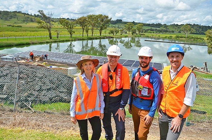 The 280 solar panels and floatation devices are on site at the East Lismore Sewage Treatment Plant and installer Suntrix commenced assembly of the floating solar farm on the treatment plant overflow ponds.