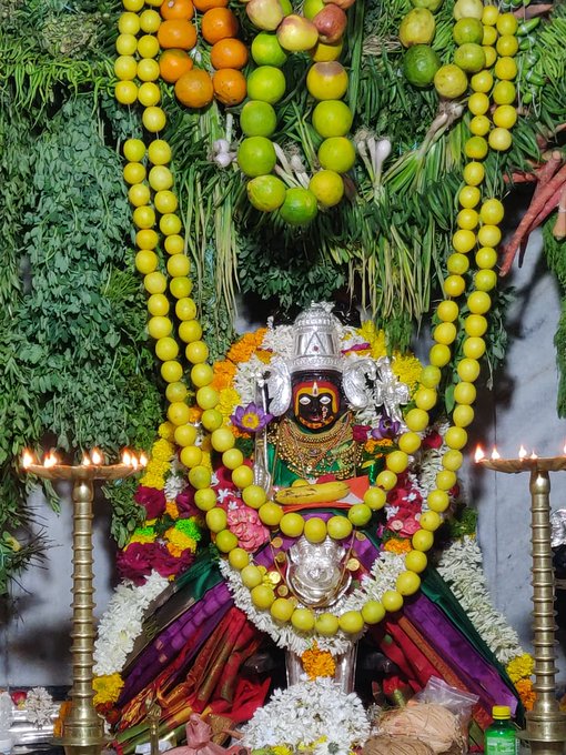 Celebrated as Shakambhari Purnima or Shakambhari Jayanti in 2020. The belief is that Goddess Parvati incarnated as Goddess Shakambhari to mitigate famine and severe food crisis on Earth. She is also known as goddess of vegetables, fruits and green leaves and depicted with green surroundings of fruits and vegetables. In  western Maharashtra region of Marathwada, the goddess is worshiped with the latest winter produce, especially vegetables.