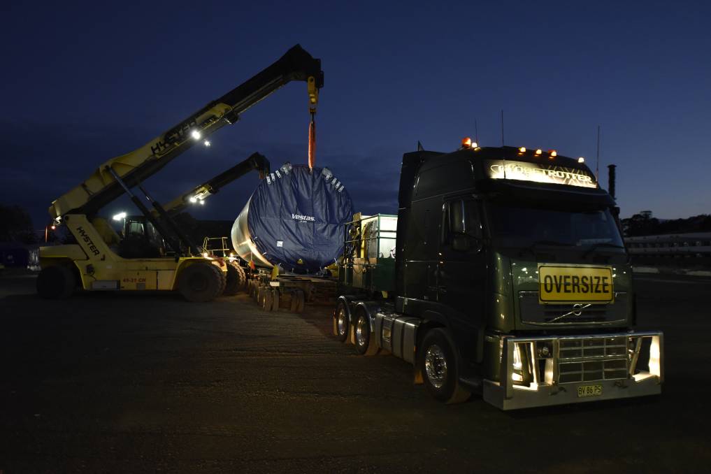 96 sections of wind turbine towers make their way from Burnie port to the site.