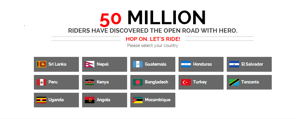 Countries that Hero operates in including Sri Lanka, Nepal, Bangladesh and several countries in Africa and South America