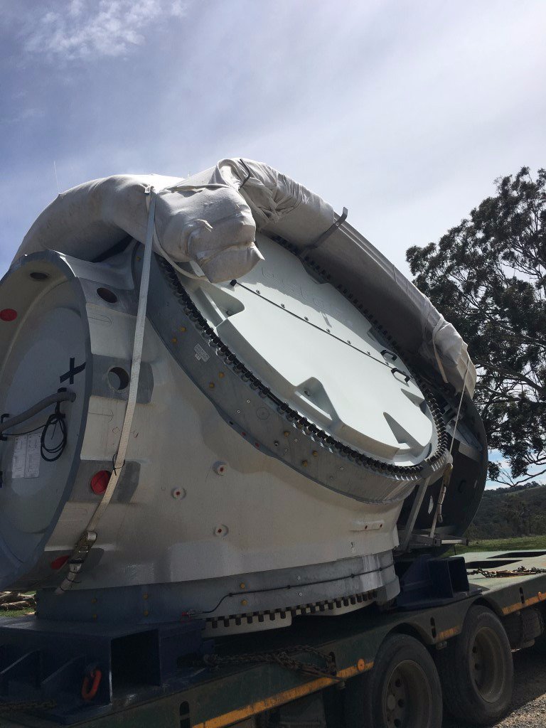 First turbine rotor arrives at the farm.