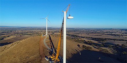 The North Section of the wind farm is complete with all turbines commissioned & generating power. Construction of the Southern Section is pictured. Only 7 turbines to go until the wind farm is complete!