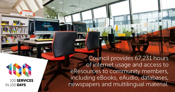 hours of internet usage and access to eResources provided by the council to community members. Resources include: eBooks, eAudio, databases, newspapers and multilingual material.