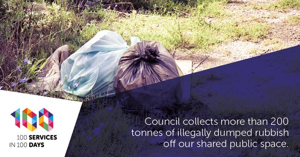 of illegally dumped rubbish in shared public spaces that the council collects.