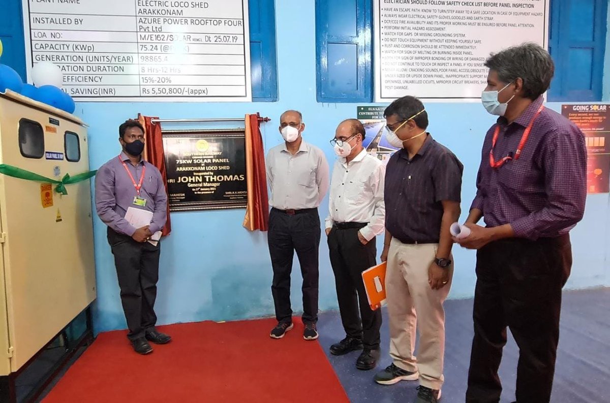 Generation capacity of rooftop solar that has been commissioned at Southern Railways' Arakkonam Loco Shed. It will result in annual power savings to the tune of Rs.5.5 lakhs.